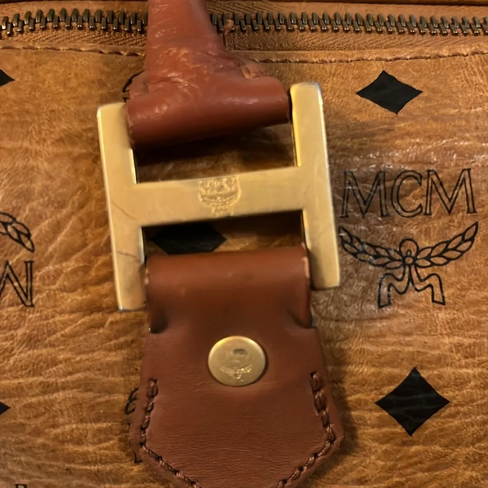 MCM Brown Logo Satchel with Gold Accents-Speedy 25 size - Picture 4 of 13
